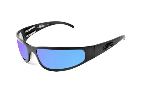 ICICLES Baby Bagger Blue Mirror Lens Sunglasses with Black Flat Frame