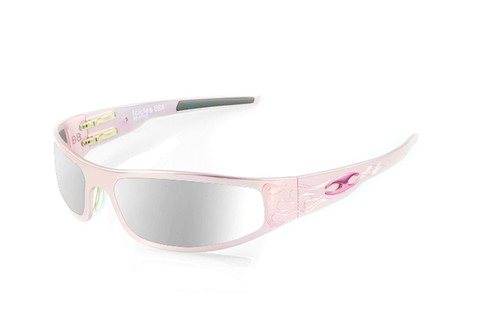 ICICLES Baby Bagger Silver Mirror Lens Sunglasses with Pink Flames Frame