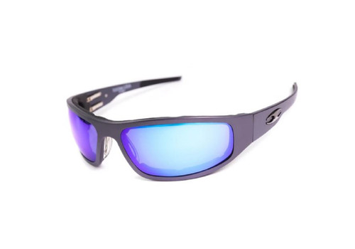 ICICLES Bagger Mirror Blue Lens Sunglasses with Matte Black Frame