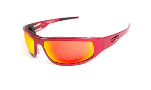 ICICLES Bagger Mirror Orange Lens Sunglasses with Flat Red Frame