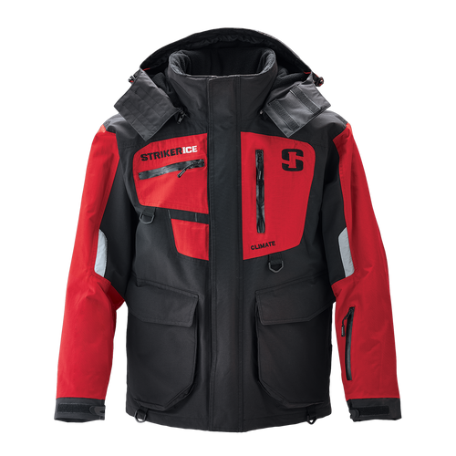 Striker Ice Men's Fishing Waterproof Cold Weather Climate Jacket Black/Red Large