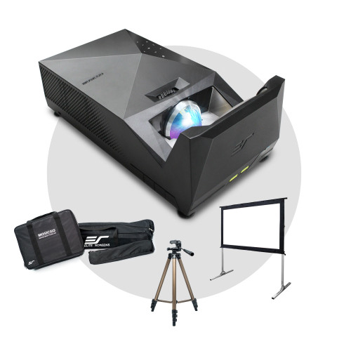 EliteProjector MosicGO Lite Series Ultra-Short Throw DLP Projector Includes 60" Portable Celing Ambient Light Rejecting Tripod Screen