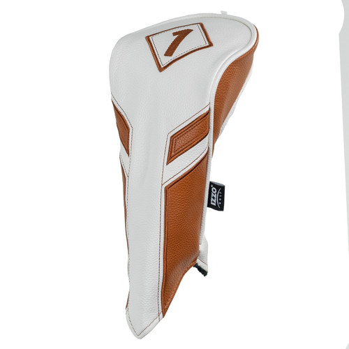 Izzo Golf Molded Premium PU Leather Golf Headcovers in White/Camel/Driver