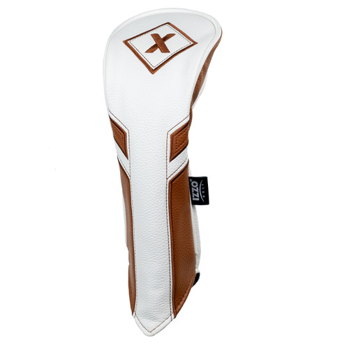 Izzo Golf Molded Premium PU Leather Golf Headcovers in White/Camel/Fairway Wood
