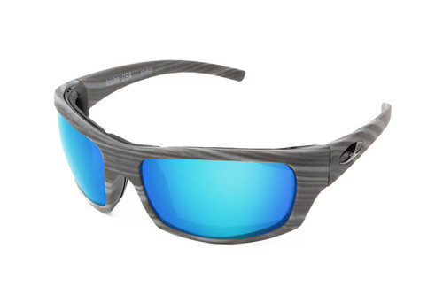 Stinger Progressive Polarized Mirror Blue Lens Sunglasses with Woodgrain Frame