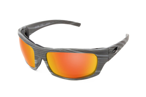 Stinger Progressive Polarized Mirror Orange Lens Sunglasses with Woodgrain Frame