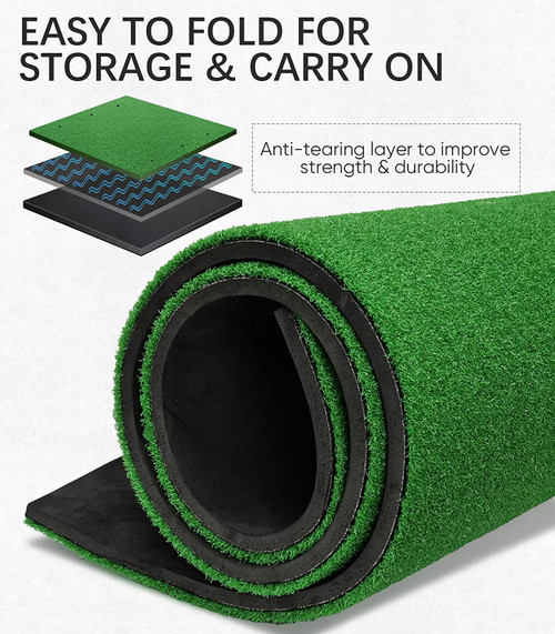 Spornia Golf ProStrike Chipping Hitting Practice Mat 5' x 5' With 4 PK Tee Claw Training Aid