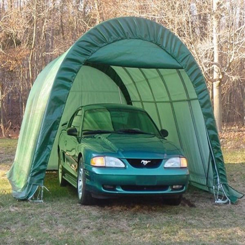 Rhino Shelter Instant Garage Round Style UV Cover Zipper Doors, Green 12x20'x8'
