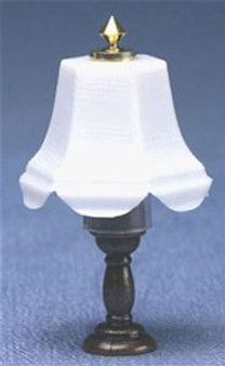  1/12 Scale Electric 12 volt White Shaded Table Lamp - Bronze Base