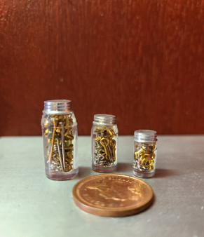 Miniature 1/12 Scale Set of 3 Jars Filled with Nuts and Bolts