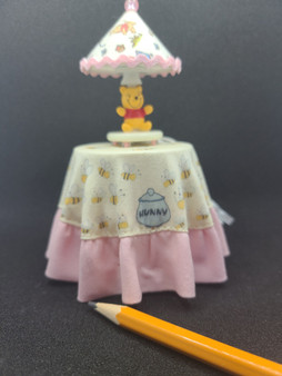 Miniature Pooh Bear Covered Table & Lamp - 1/12 Scale
