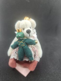 Miniature Teddy Bear, "Princess with Frog"  3" high