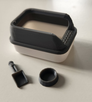 1/12 Scale Grey Kitty Litter Box with Scoop & Food Bowl