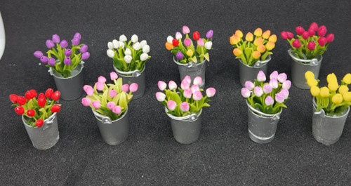 1/12 Scale Miniature Pail of Tulips