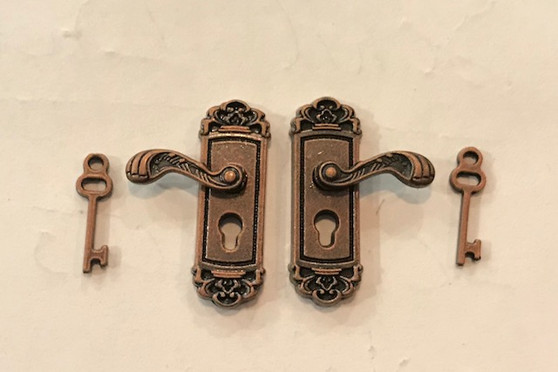 Fancy Antiqued Copper Door Knobs with Keys