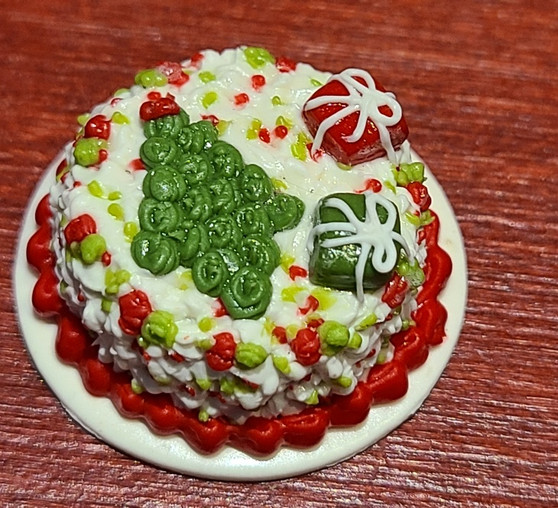 1/12 Scale Fancy Decorated Cake -Round Christmas Cake