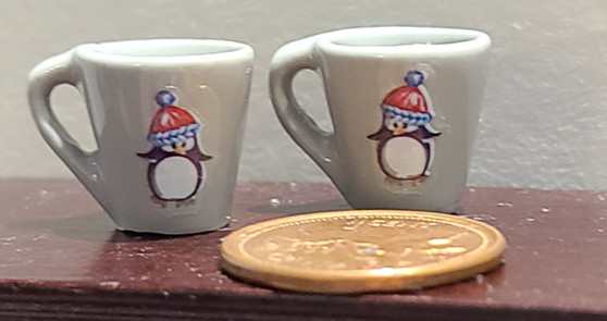 Grey Miniature Mugs - Christmas Penguin