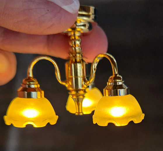 Miniature LED Battery Powered 3 Arm Chandelier 