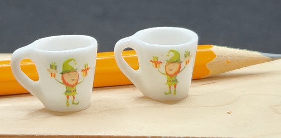 Miniature Christmas Mugs - Elf Carrying Gifts