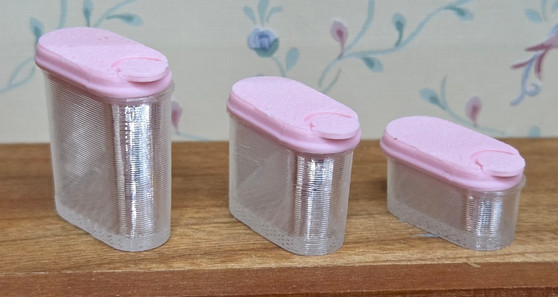 1/12 Scale Set of 3 Oval Canisters - Choice of Lid Colour