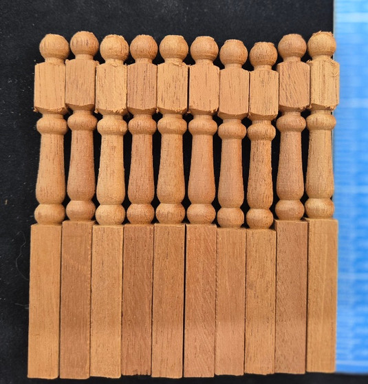 Handcrafted 1/12 Scale Mahogany Newel Posts - Pkg of 10