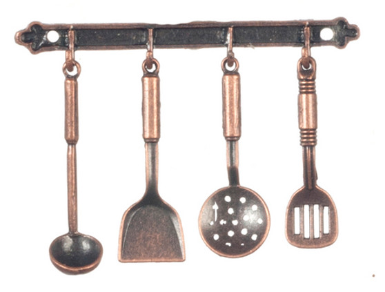 1/12 Scale Kitchen Hanging Utensils - Antiqued Copper