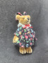 Miniature Teddy Bear in Flowered Dress,  2 5/8" high