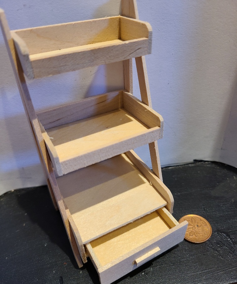 3 Tiered Wooden Display Rack with Drawer - Grandpa's Doll House