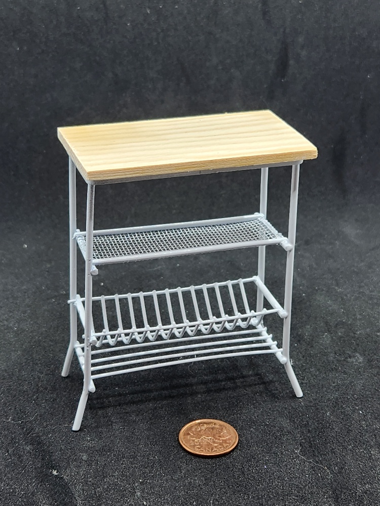 1/12 Scale Miniature White Wire Kitchen Rack with Wooden Top - Grandpa ...