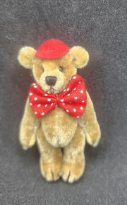 Miniature Teddy Bear,  Red Hat & Bow Tie, 2 1/2" high