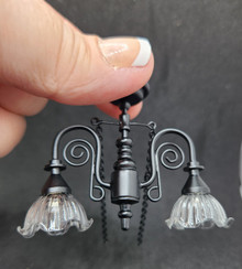 1/12 Scale Miniature LED Battery Powered Black Double Ceiling Light