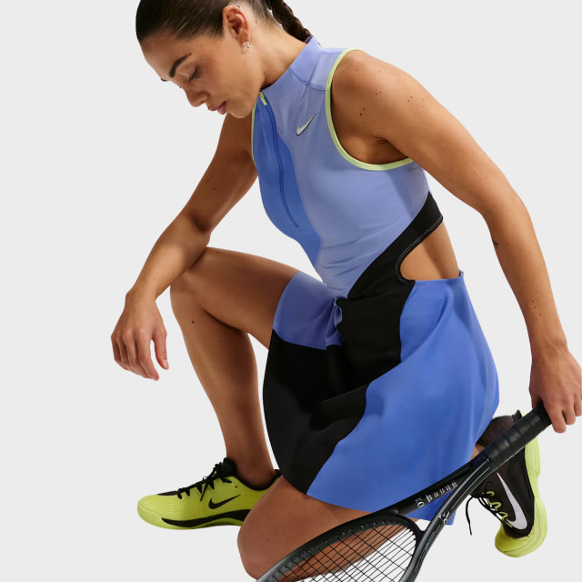 NikeCourt Slam Women's Dri-FIT Tennis Dress - Sapphire/Light Thistle/Black/White