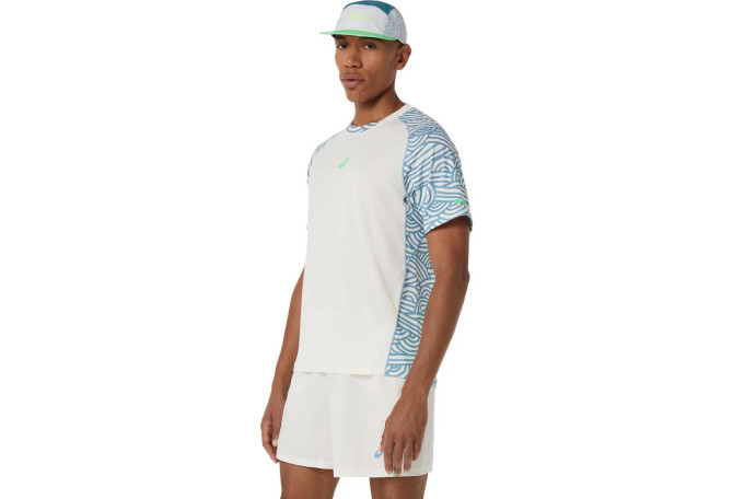Asics Padel Court All Over Print SS Men's T-Shirt - Cream/ Saba Blue