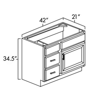 Arctic Polar White - RTA Vanity Combo Base  42" x 21" Drawers Left