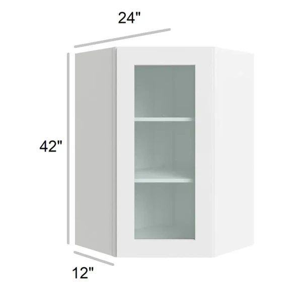 Arctic Polar White - RTA 42" Diagonal Corner Wall Cabinet Plain Glass