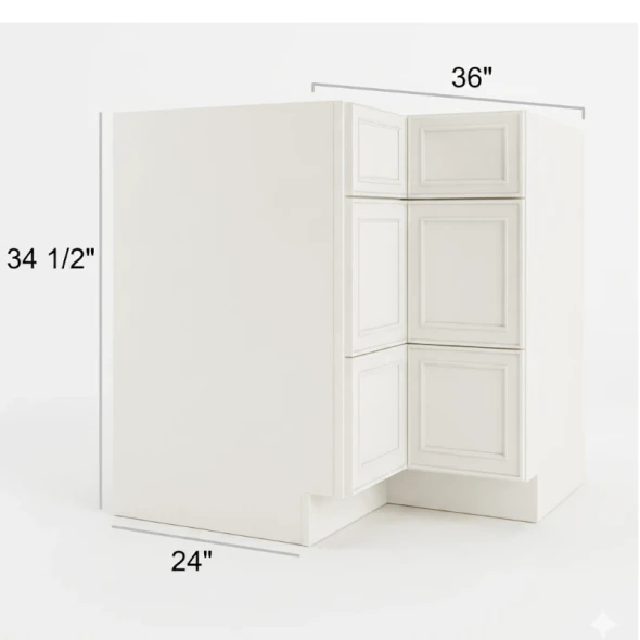Silk Ivory - RTA Corner Drawer Base Cabinet 36"