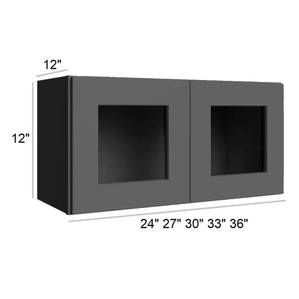 Ebony Shaker - RTA Double Decorative Stacker Wall Cabinets 36" x 12" with Plain Glass
