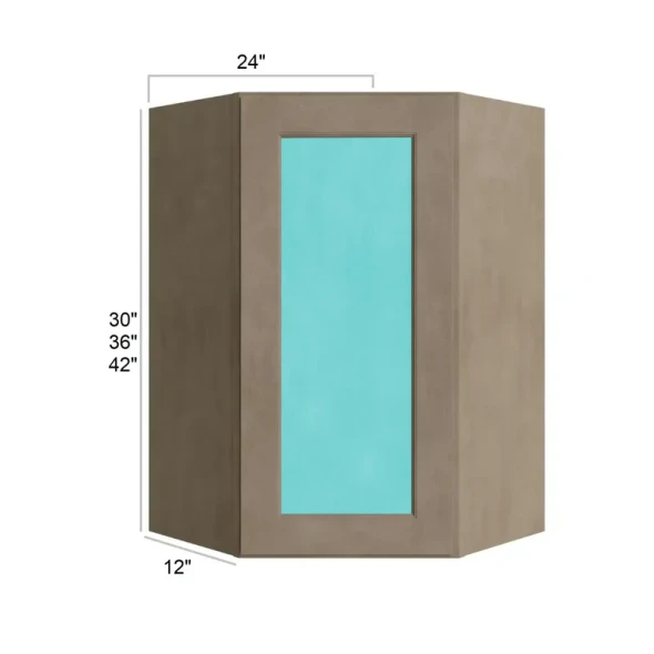 Manatee Gray - RTA 42" Diagonal Corner Wall Cabinet Plain Glass