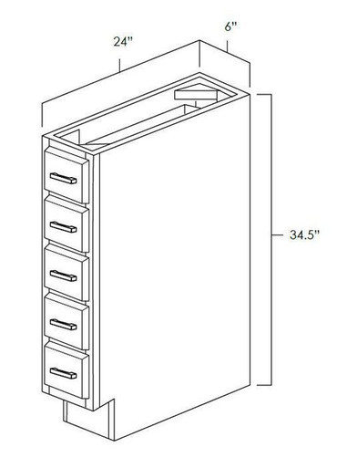 Classic Ivory - RTA Spice Drawer Base Cabinet 6"