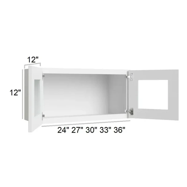 Arctic Polar White -  RTA Double Decorative Stacker Wall Cabinets 24" x 12" with Plain Glass