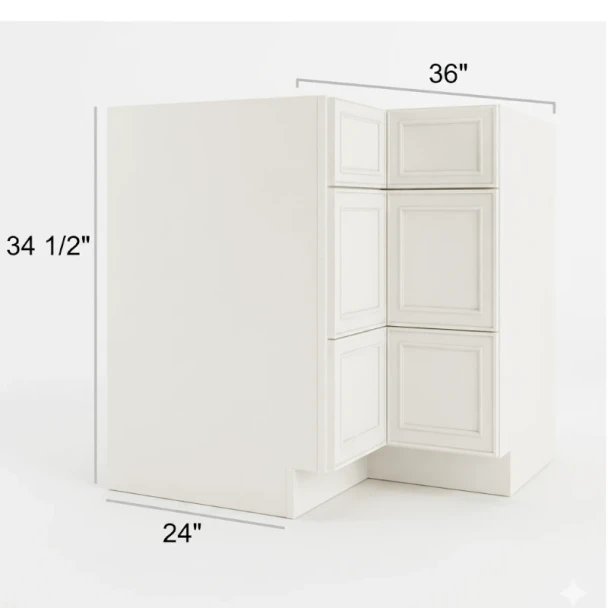 Silk Ivory - RTA Corner Drawer Base Cabinet 36"