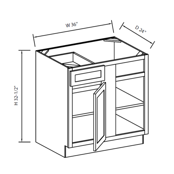 Arctic Polar White - ADA RTA Blind Corner Base Cabinet 36"