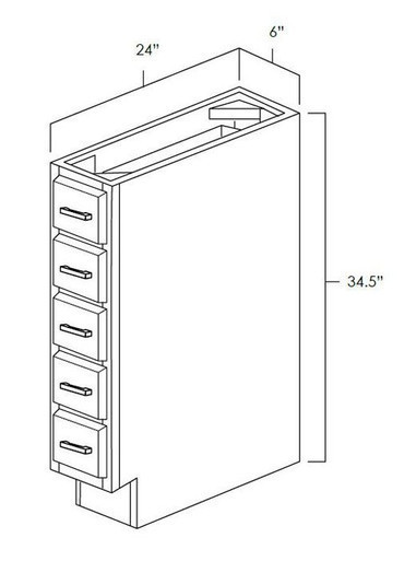 Coastal Rye - Assembled Spice Drawer Base Cabinet 6"