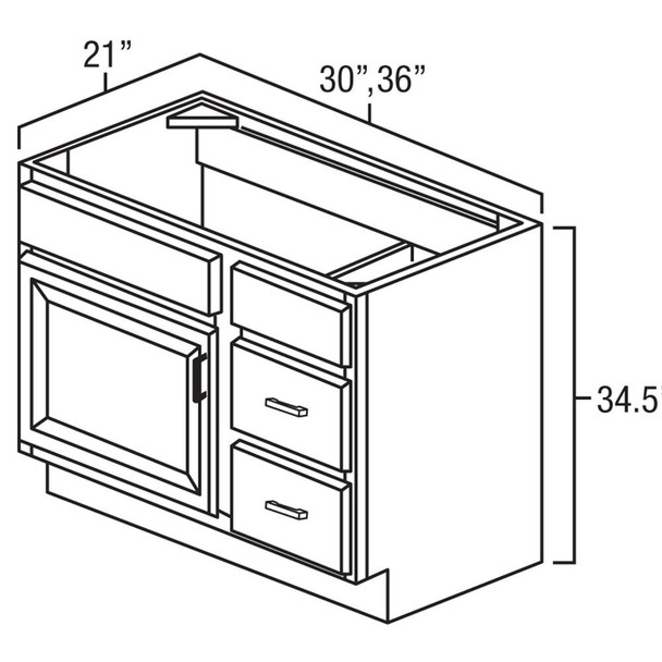 Smokehouse Hickory - RTA Vanity Combo Base 30" x 21" Drawers on Right