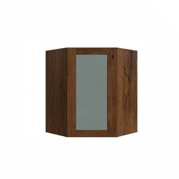 Smokehouse Hickory -  RTA Single Door Stacker Wall Diagonal Cabinet 24" x 12" with Plain Glass