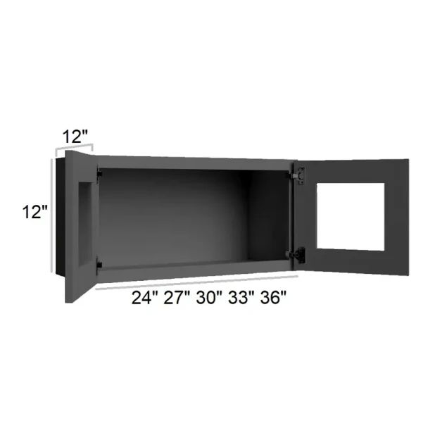 Ebony Shaker - RTA Double Decorative Stacker Wall Cabinets 36" x 12" with Plain Glass