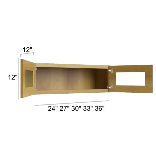 Burnt Sugar Shaker -  RTA Double Decorative Stacker Wall Cabinets 33" x 12" with Plain Glass