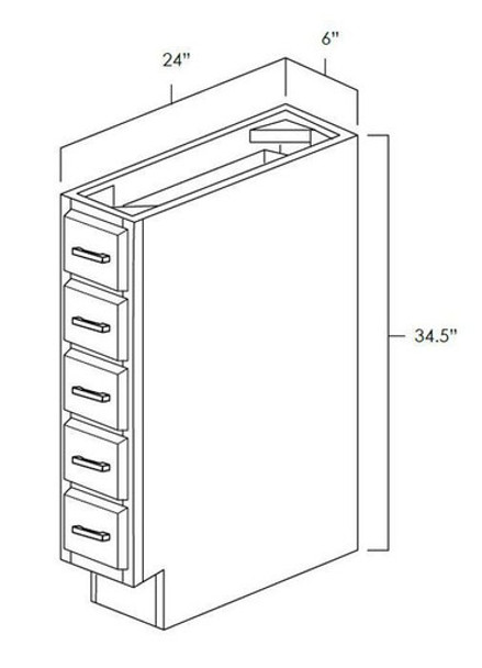 Burnt Sugar Shaker - Assembled Spice Drawer Base Cabinet 6"