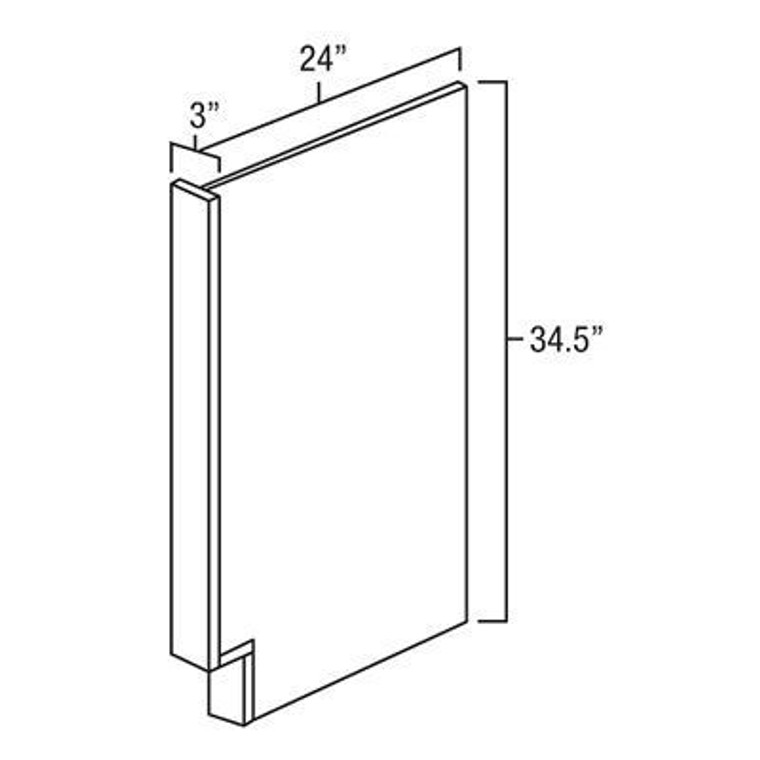 Base End Panel/ Dishwasher Panel. 1/2” Thick Panel With A 3” Wide Base Filler On The Front.