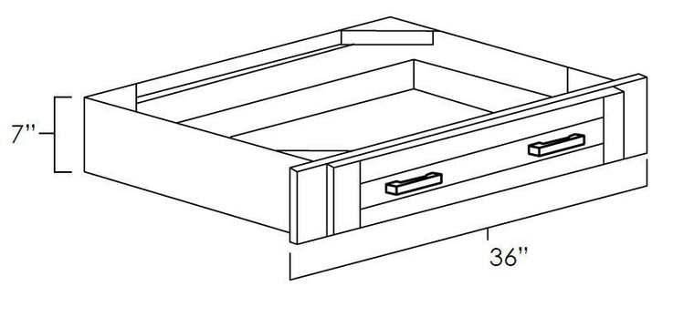 Under counter drawer 36".  Place between two cabinets to create a desk.